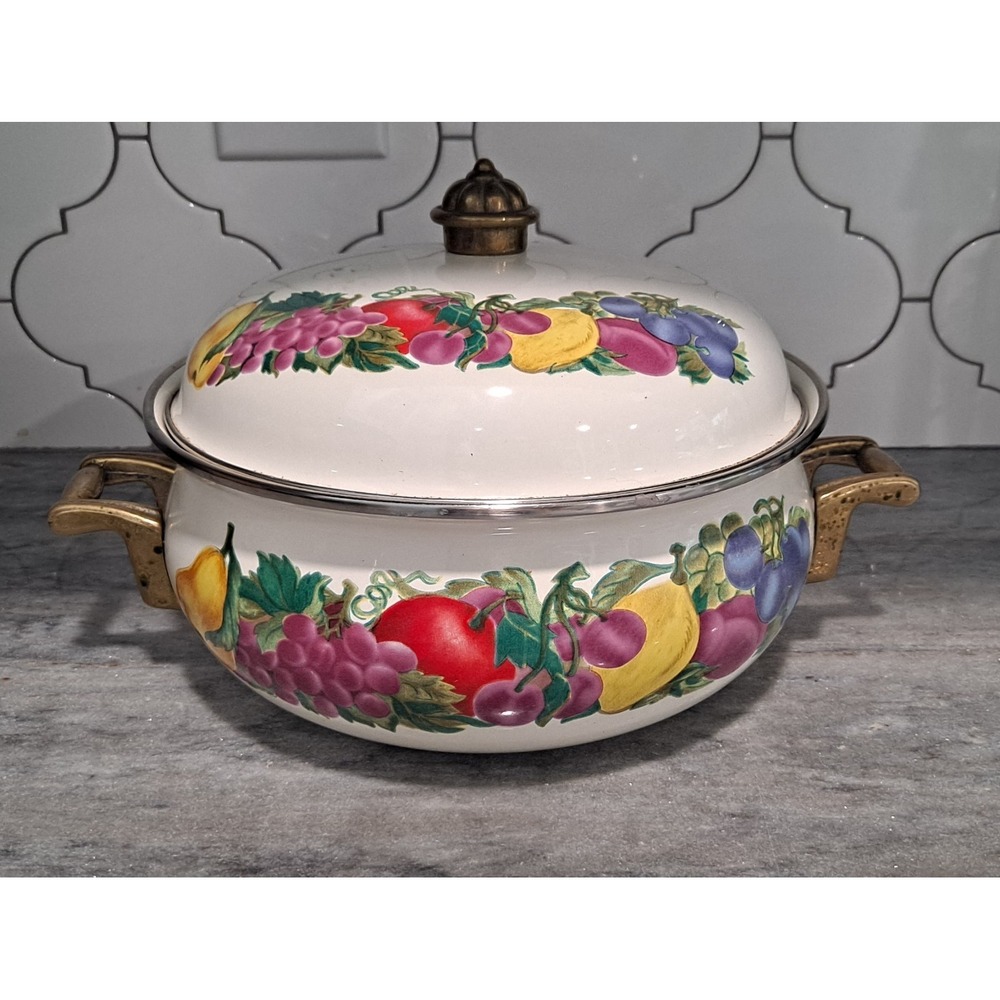 Metro 3 Qt. Enamelware Pot Enamel 3 Quart Pot Dutch Oven Brass Handles Non Stick